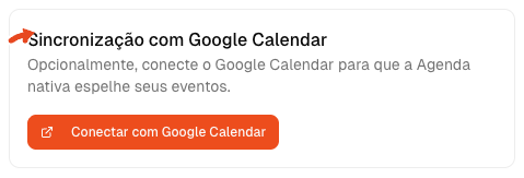 Tela de Integrações com uma seta vermelha apontando para o card do Google Calendar